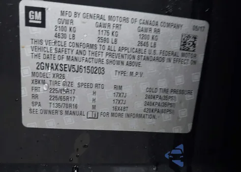 2018 Chevrolet Equinox Lt from USA, damaged, VIN 2GNAXSEV5J6150203